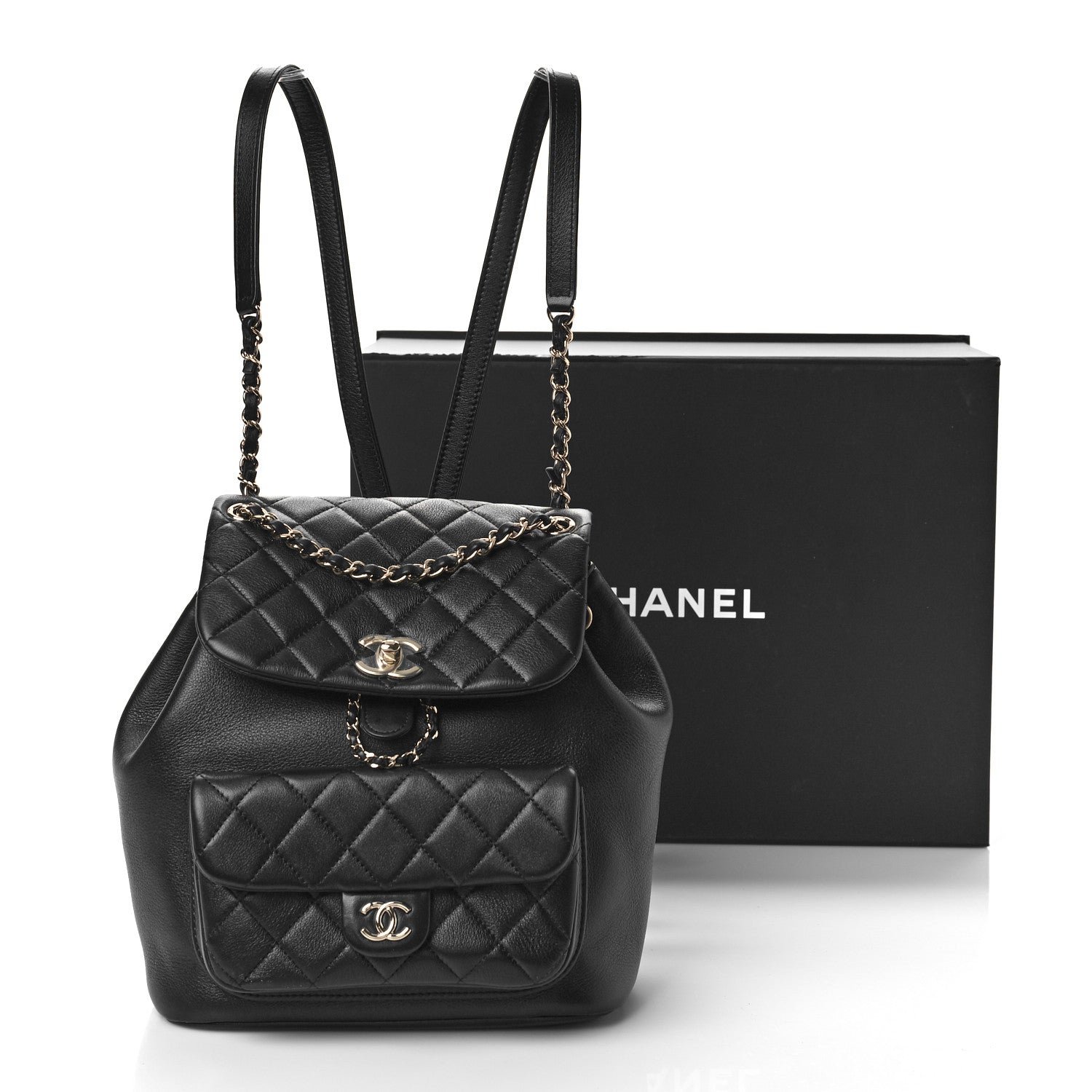 Chanel Lambskin Quilted Large Duma Drawstring Backpack Black 9 of 9
