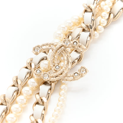 Chanel Lambskin Pearl Crystal Chain CC Fancy Belt White Gold 4 of 7