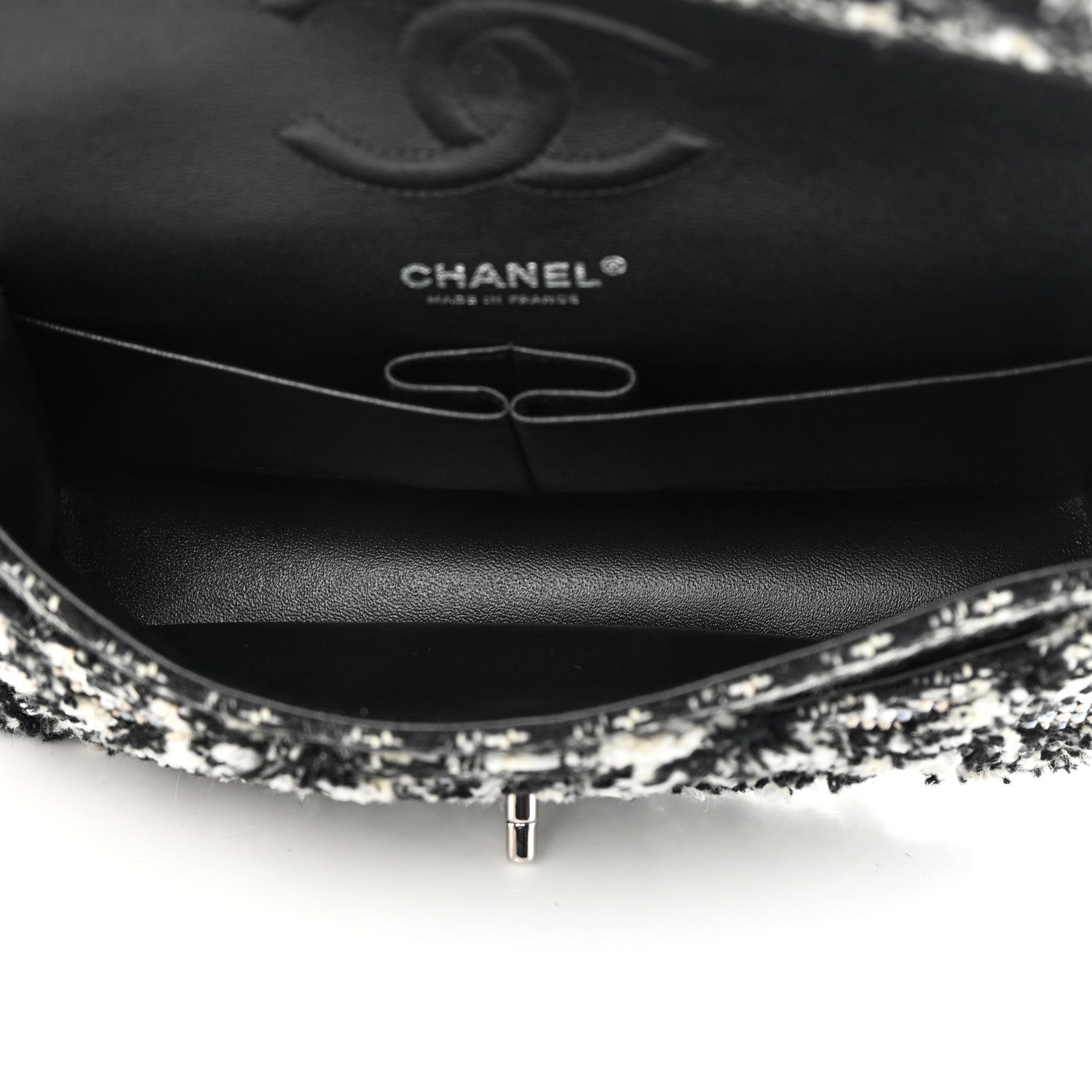 Chanel Crystal Tweed Quilted Medium Double Flap Black Ecru White 5 of 10