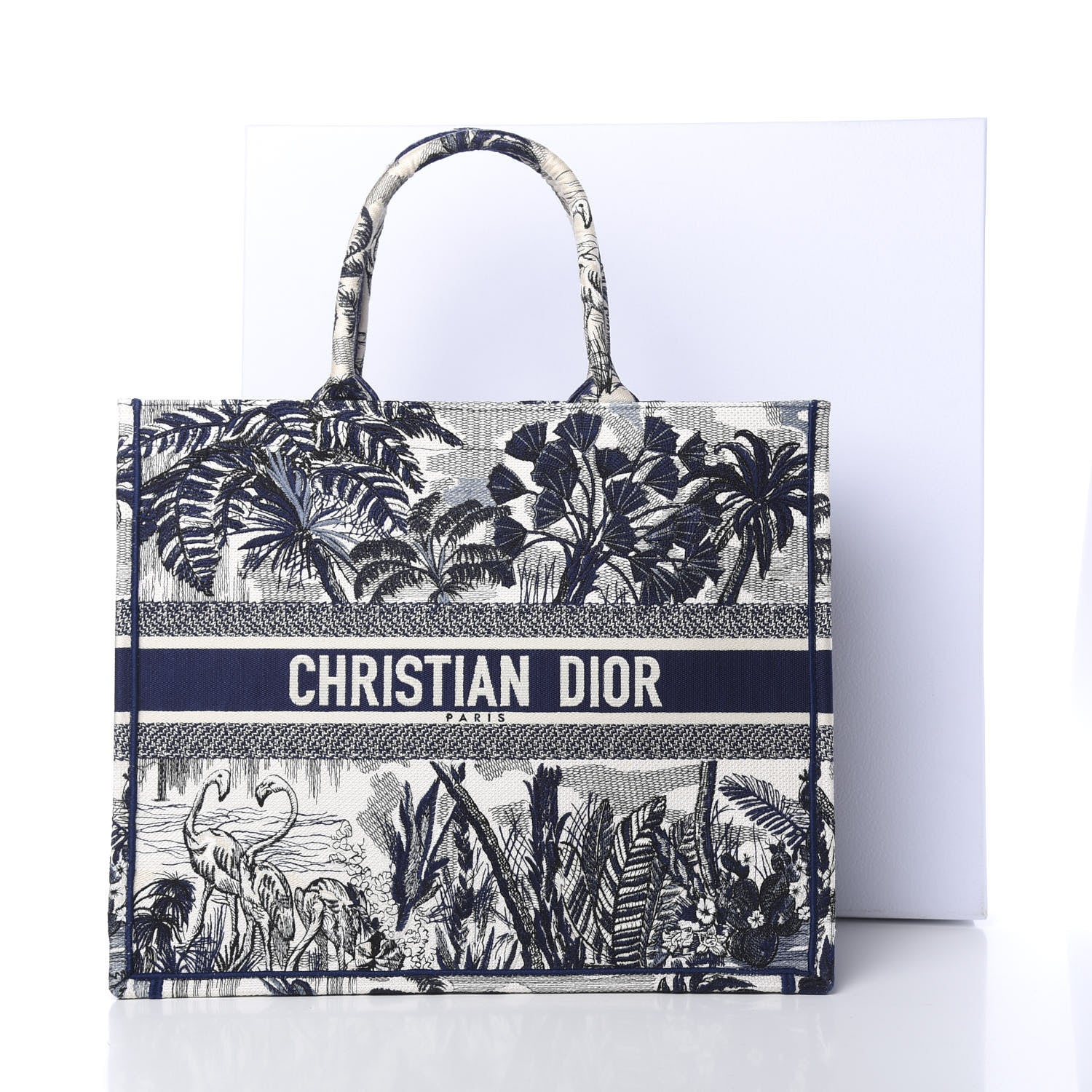 Christian Dior Canvas Embroidered Large Palm Tree Toile De Jouy Book Tote Blue 11 of 11