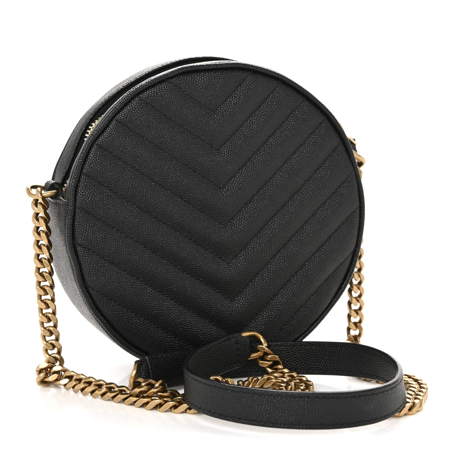 Grain De Poudre Matelasse Chevron Quilted Round Vinyle Camera Bag Black
