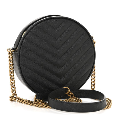 Saint Laurent Grain De Poudre Matelasse Chevron Quilted Round Vinyle Camera Bag Black 3 of 13