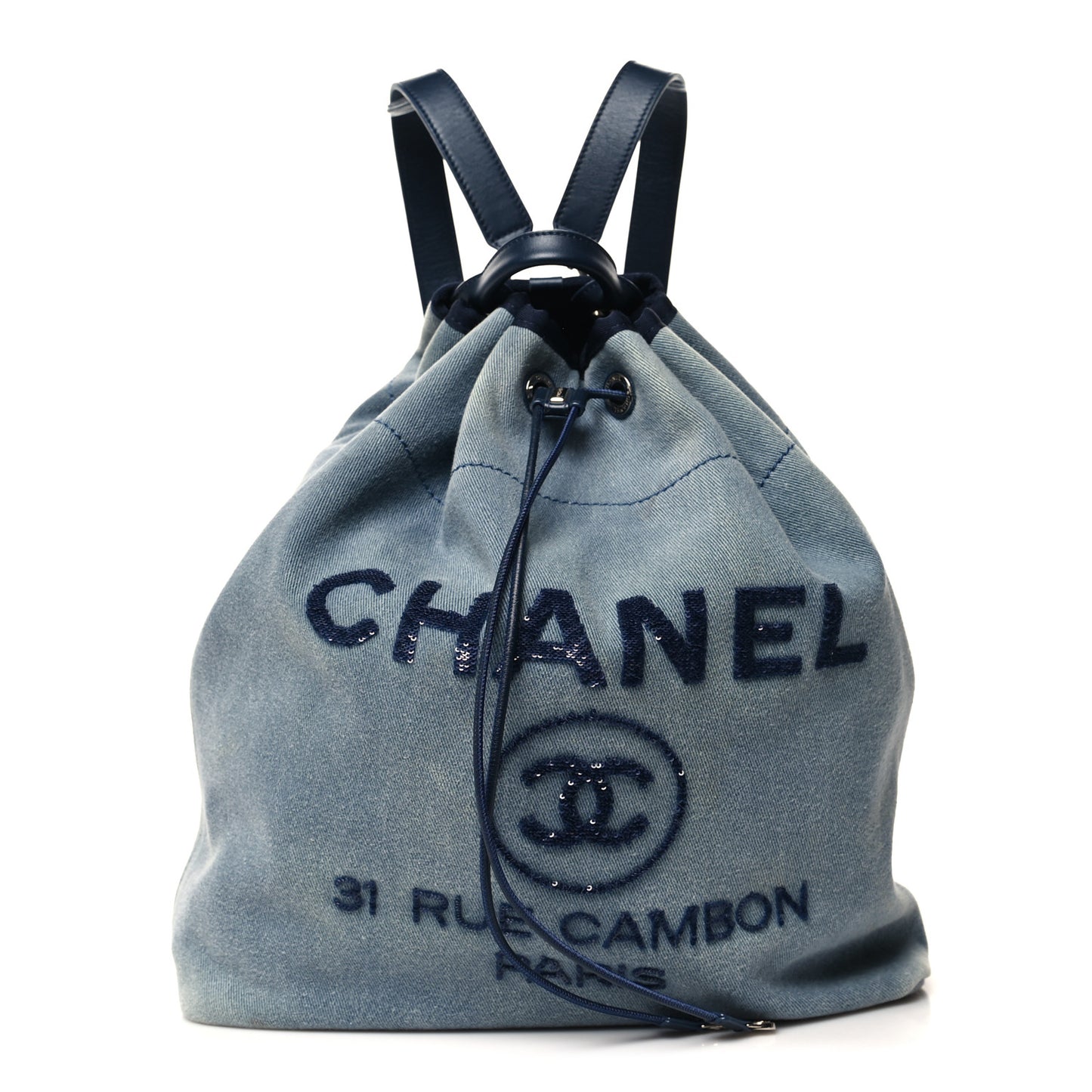Canvas Sequin Large Deauville Backpack Blue
