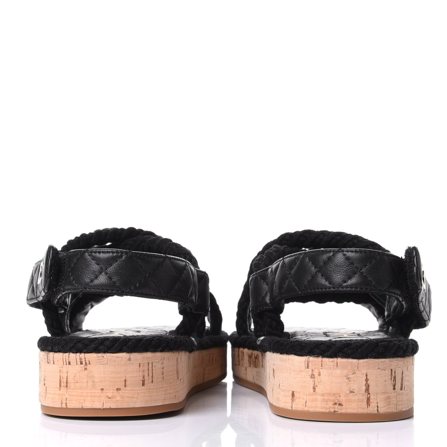 Cord Lambskin Quilted Logo Sandals 38 Black