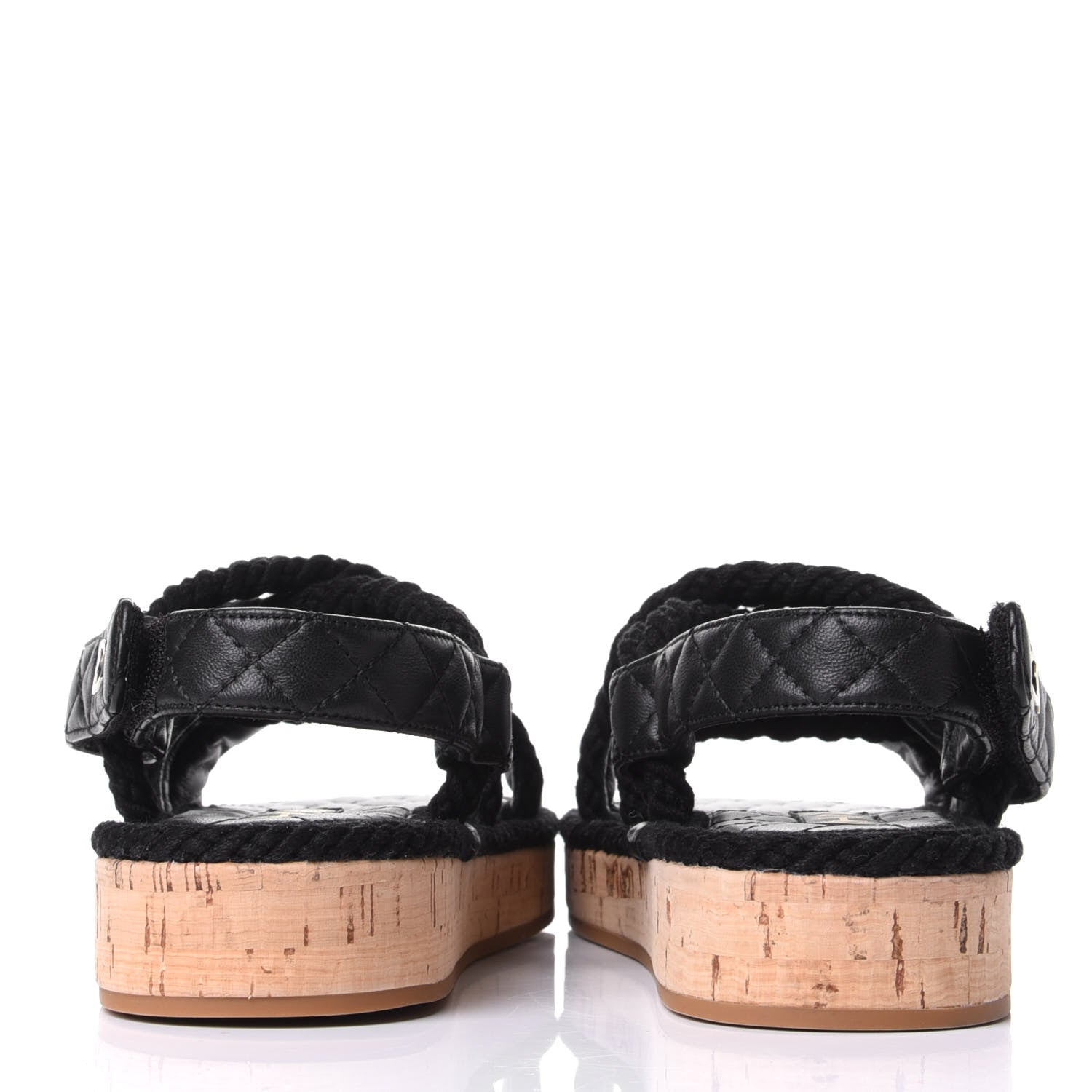 Chanel Cord Lambskin Quilted Logo Sandals 38 Black 6 of 11