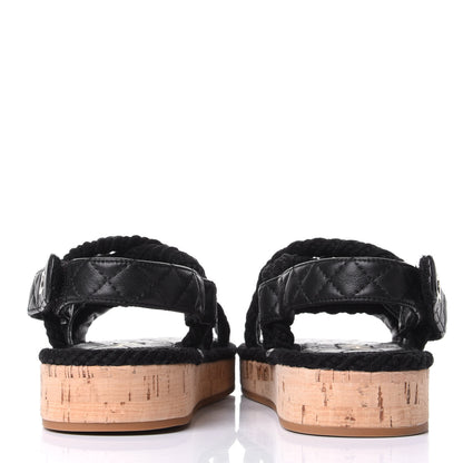 Chanel Cord Lambskin Quilted Logo Sandals 38 Black 6 of 11