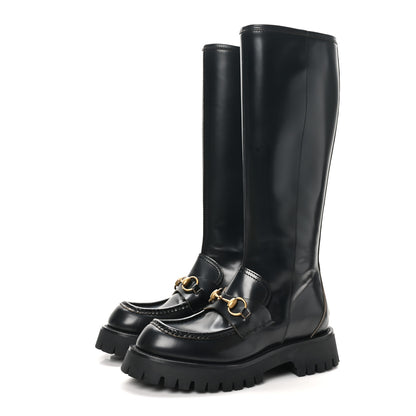 Gucci Cordovan Lux Harald Horsebit Knee High Boots 38 Black 3 of 9
