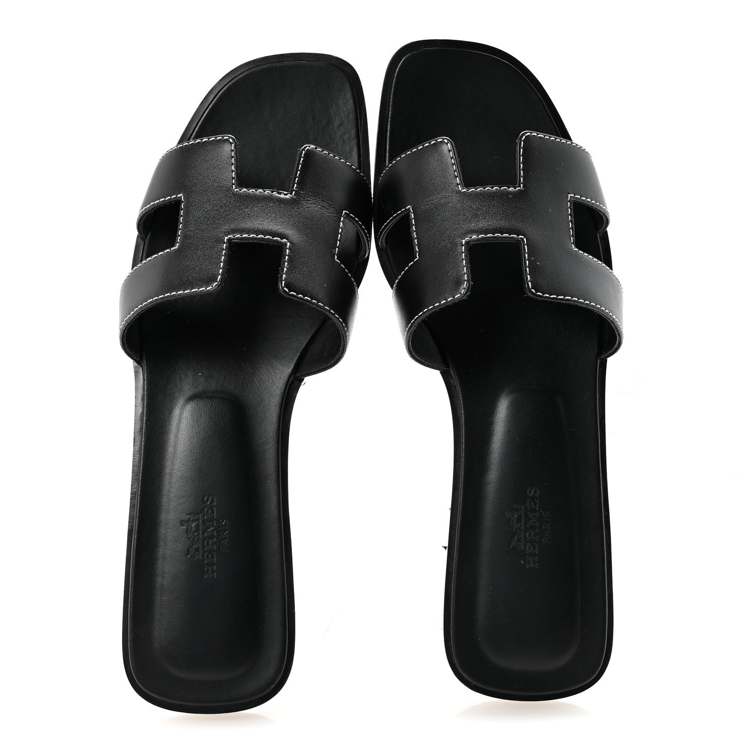 Hermes Box Calfskin Oran Sandals 38 Black 2 of 10