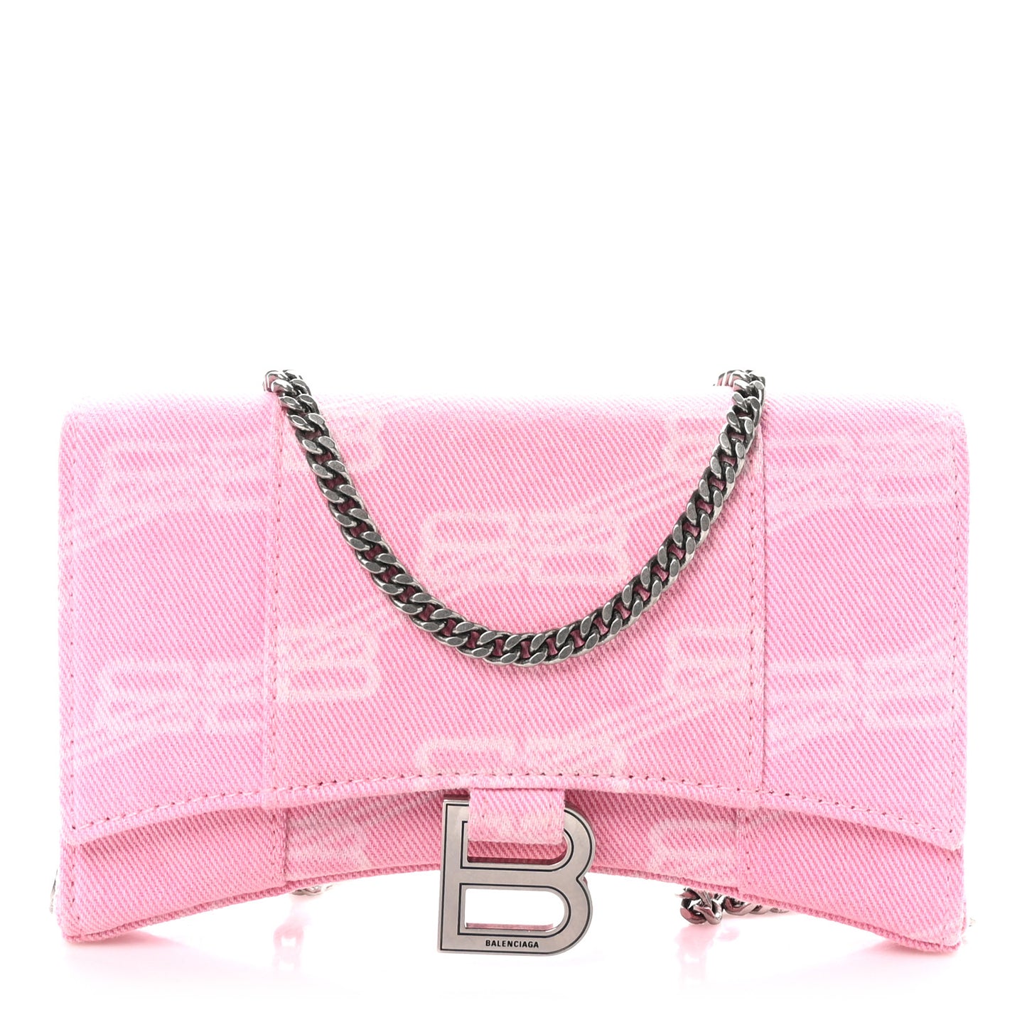 Washed Denim BB Monogram XS Hourglass Wallet On Chain Pink