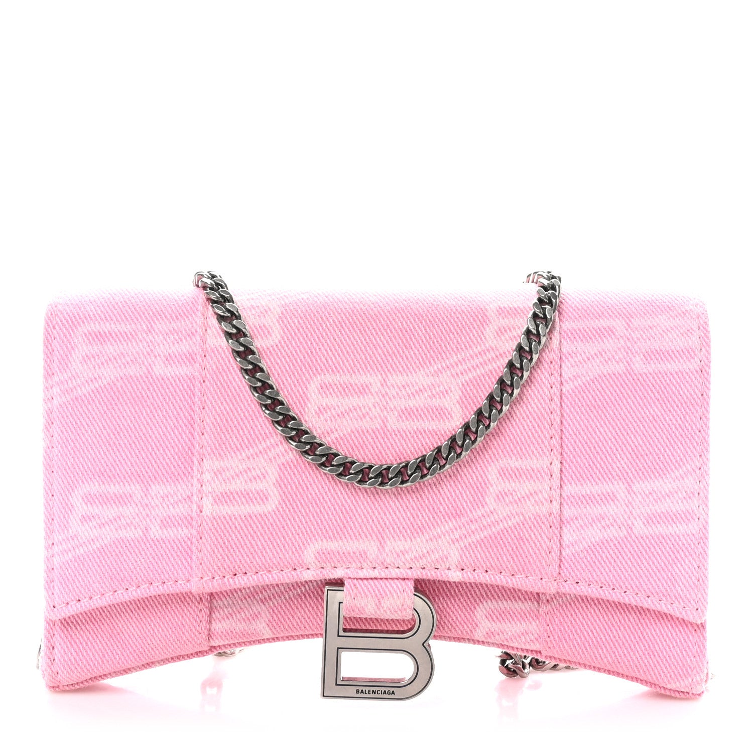 Balenciaga Washed Denim BB Monogram XS Hourglass Wallet On Chain Pink 1 of 10