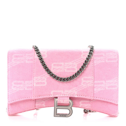 Balenciaga Washed Denim BB Monogram XS Hourglass Wallet On Chain Pink 1 of 10