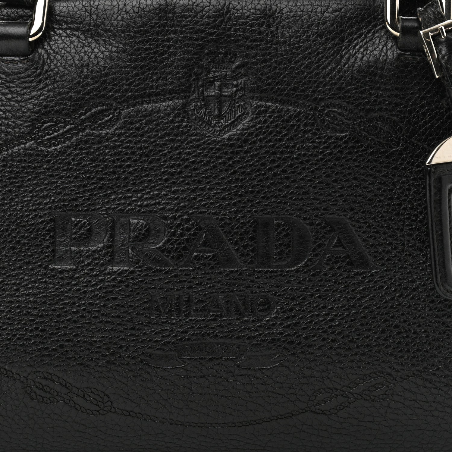 Prada Vitello Daino Print Logo Bowler Black 7 of 15