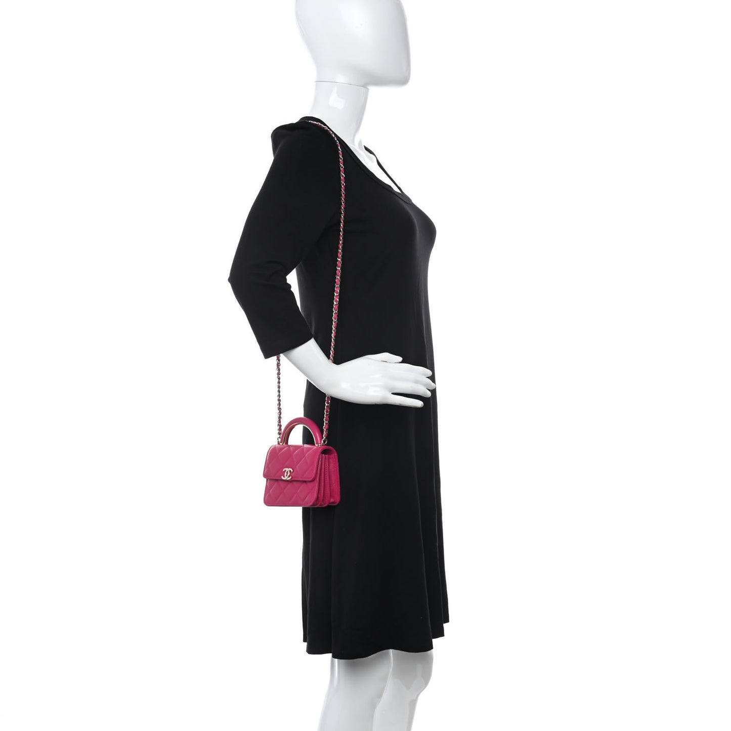 Lambskin Quilted Top Handle Flap Clutch With Chain Fuchsia