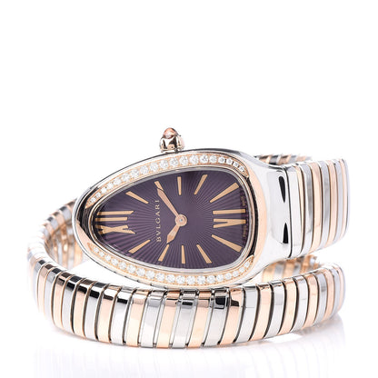 Bulgari Stainless Steel 18K Rose Gold Diamond Bezel 35mm Serpenti Tubogas Quartz Watch Purple 3 of 5
