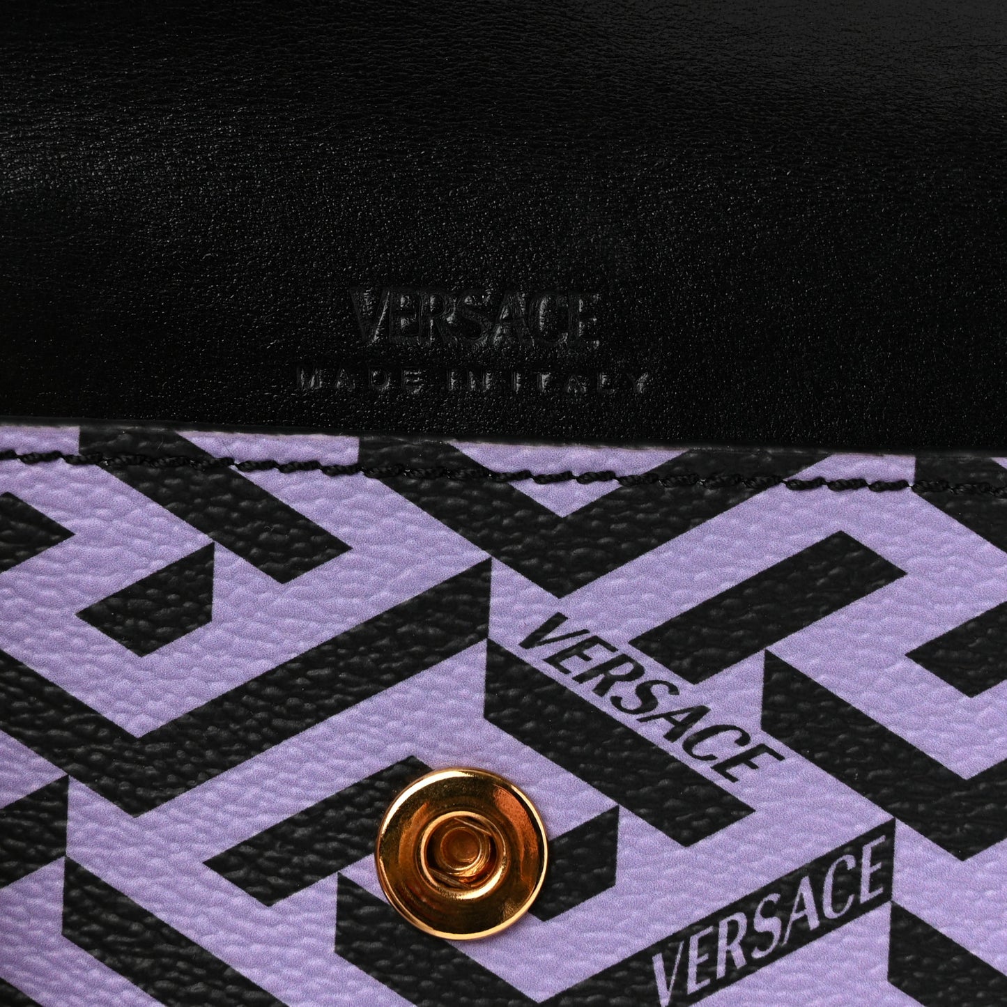 Coated Canvas Calfskin LA Greca Envelope Pouch Black Purple