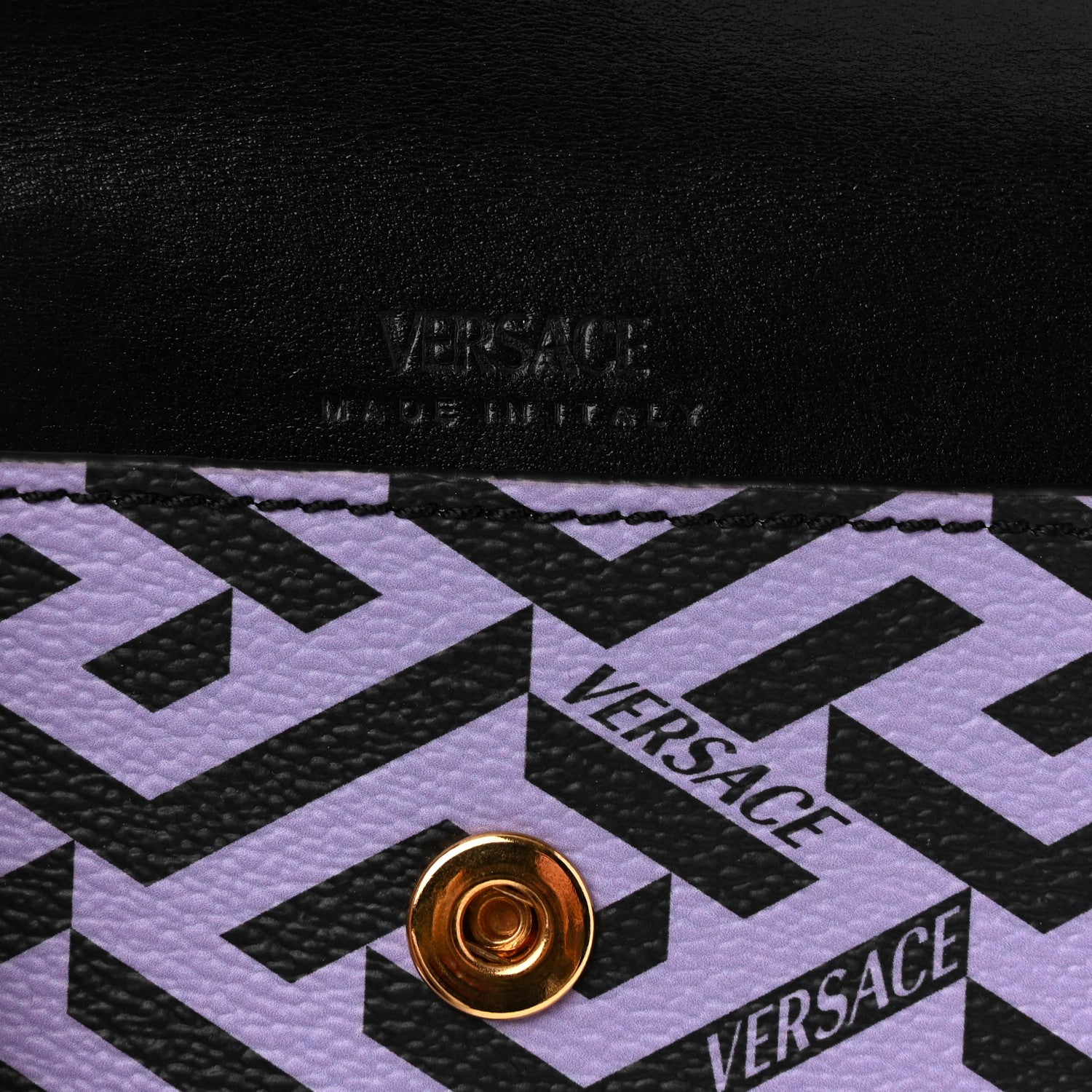 Versace Coated Canvas Calfskin LA Greca Envelope Pouch Black Purple 6 of 6