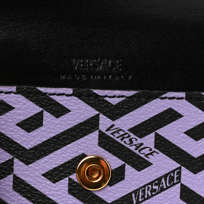 Versace Coated Canvas Calfskin LA Greca Envelope Pouch Black Purple 6 of 6
