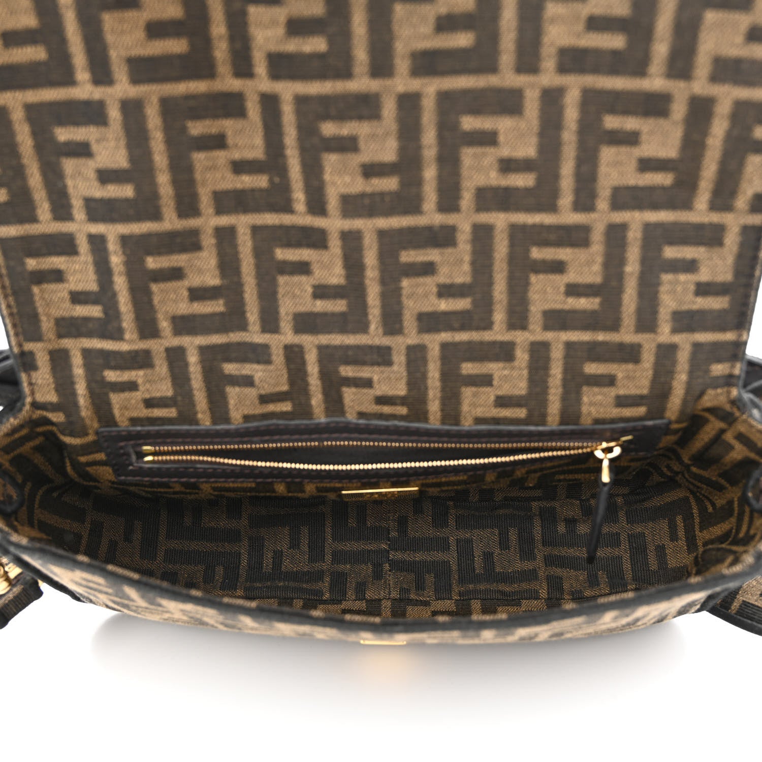 Fendi Fabric Jacquard FF 1974 Medium Baguette Tobacco Moro Black 5 of 12