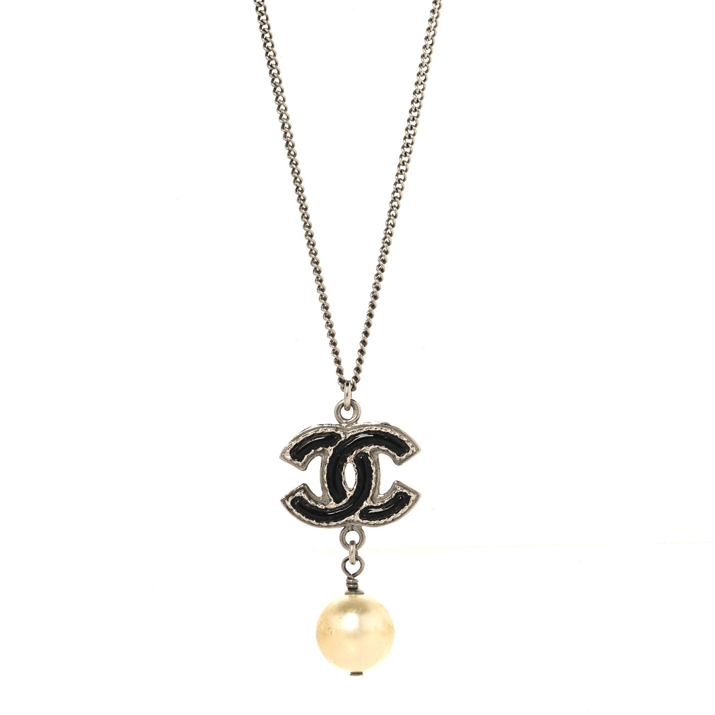 Pearl CC Drop Necklace Silver Black