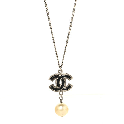 Chanel Pearl CC Drop Necklace Silver Black 1 of 5