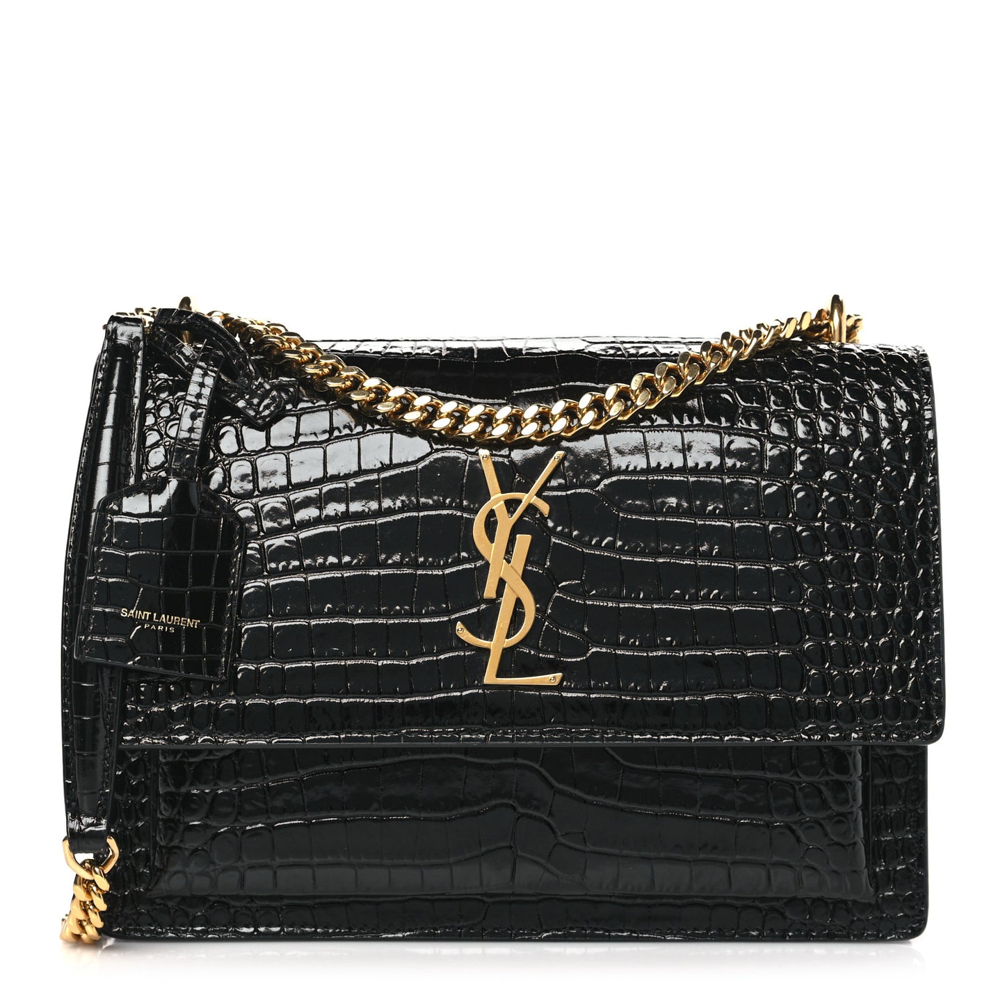 Calfskin Crocodile Embossed Medium Monogram Sunset Black