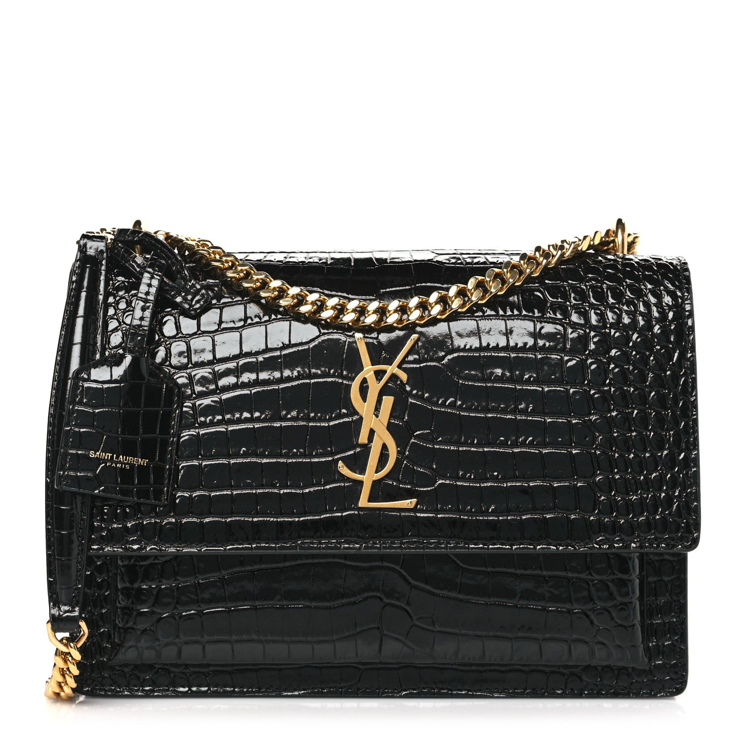 Saint Laurent Calfskin Crocodile Embossed Medium Monogram Sunset Black 1 of 10