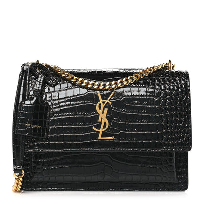 Saint Laurent Calfskin Crocodile Embossed Medium Monogram Sunset Black 1 of 10