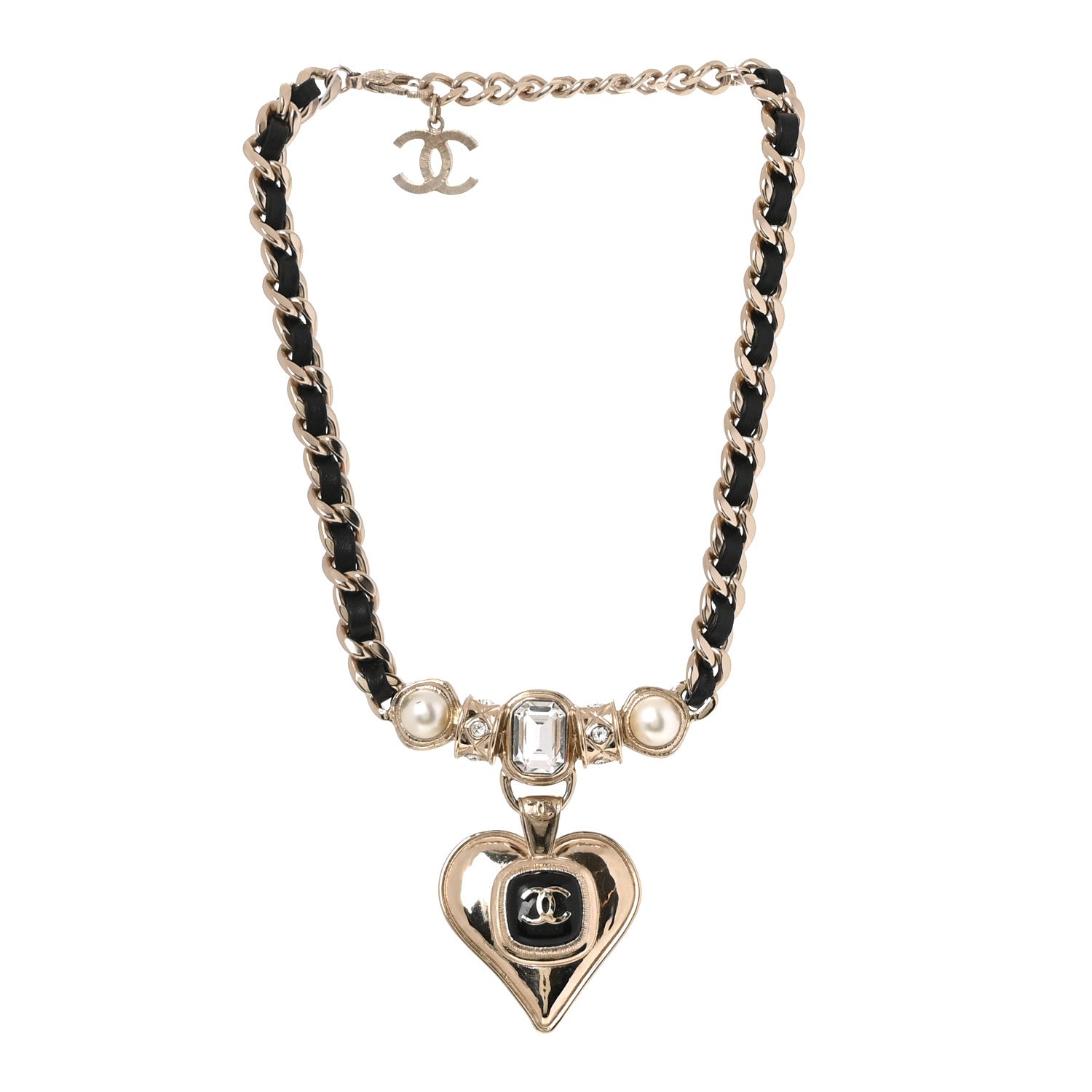 Chanel Lambskin Crystal Pearl CC Heart Choker Gold Black 3 of 5