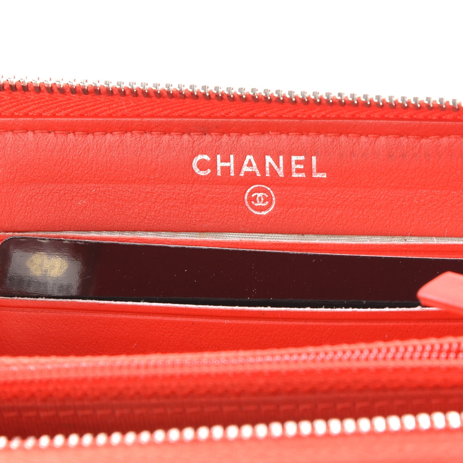 Chanel Caviar Chevron Quilted Small Zip Around Wallet Red 9 of 14