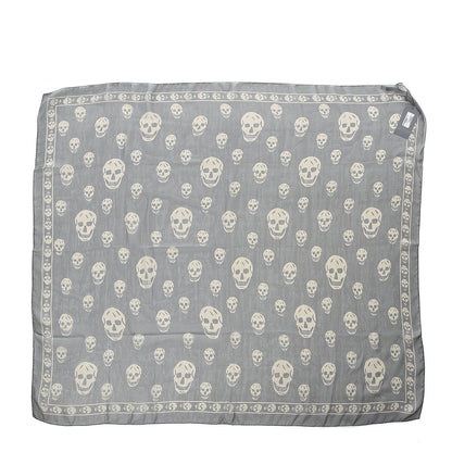 Alexander McQueen Silk Chiffon Skull Scarf Grey Beige 3 of 5