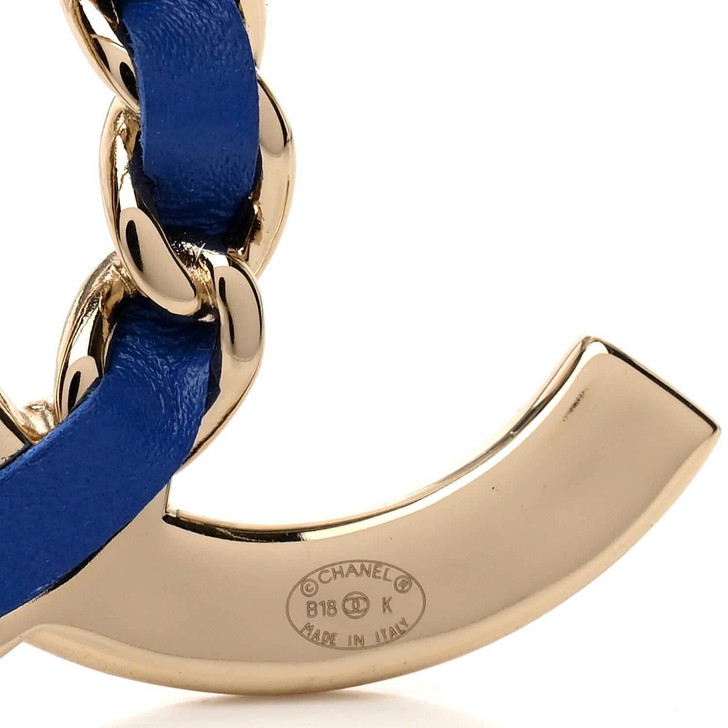 Chanel Lambskin Baguette Crystal CC Chain Brooch Blue Gold 4 of 4