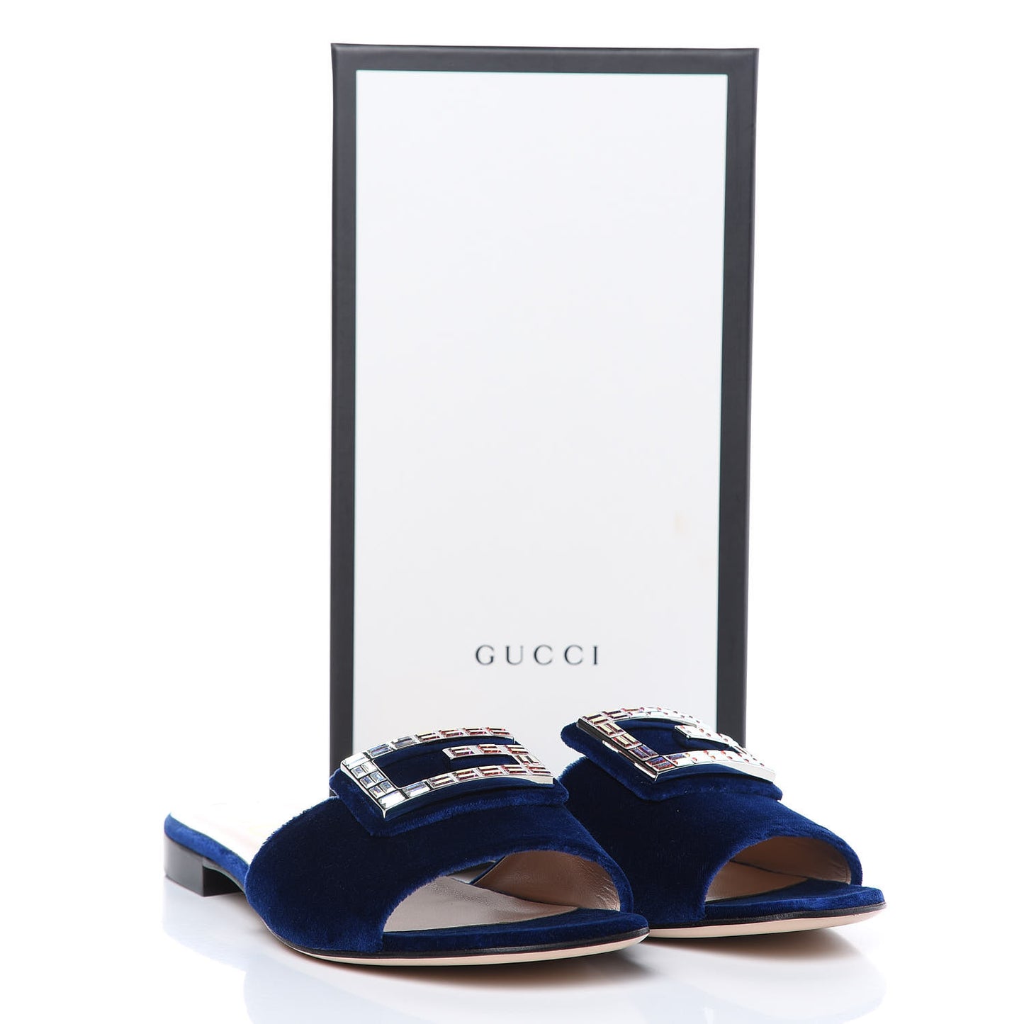 Velvet Crystal Square G Madelyn Slide Sandals 41 Cobalt Blue