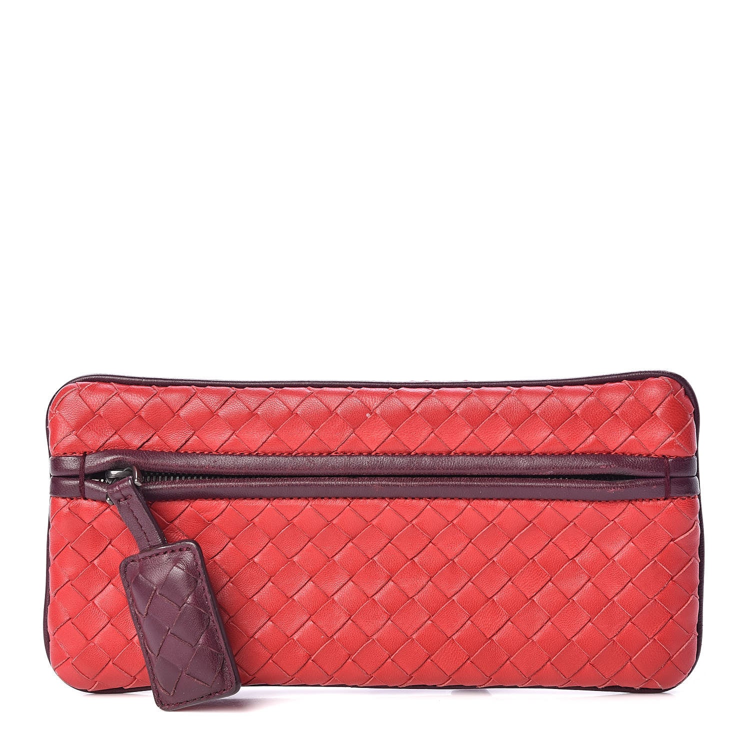 Bottega Veneta Nappa Intrecciato Zip Clutch Fraise Aubergine 1 of 6