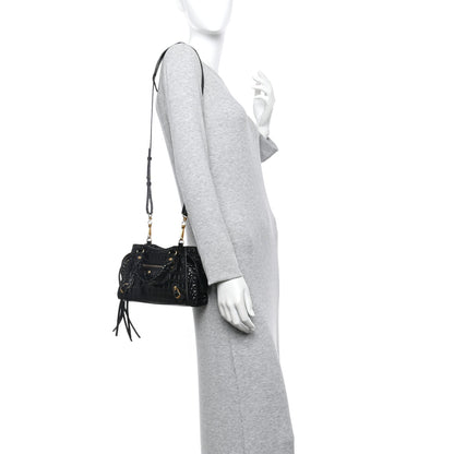 Balenciaga Shiny Supple Calfskin Crocodile Embossed Neo Classic Gold Hardware Mini City Black 2 of 15