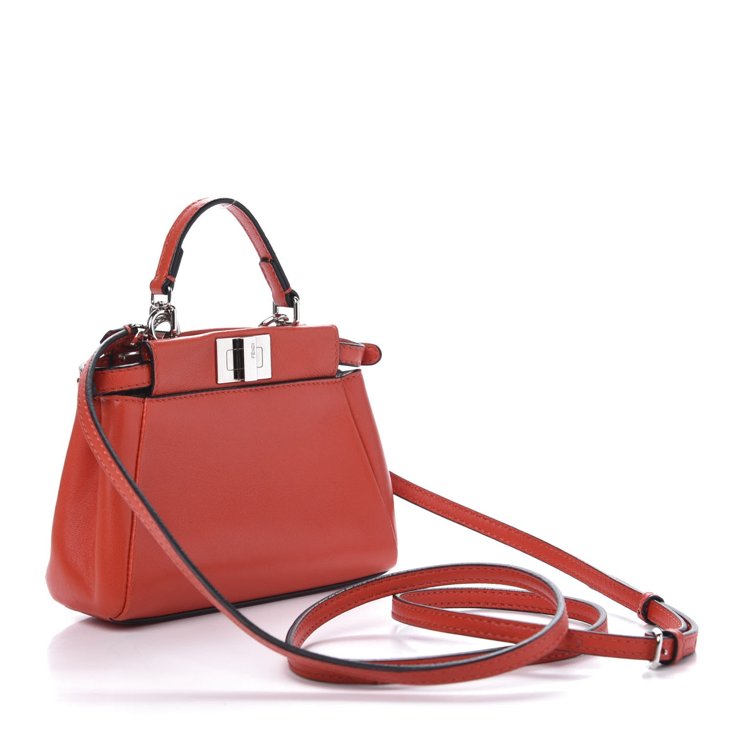 Fendi Shiny Nappa Micro Peekaboo Iconic Satchel Rosso Pimento 3 of 13