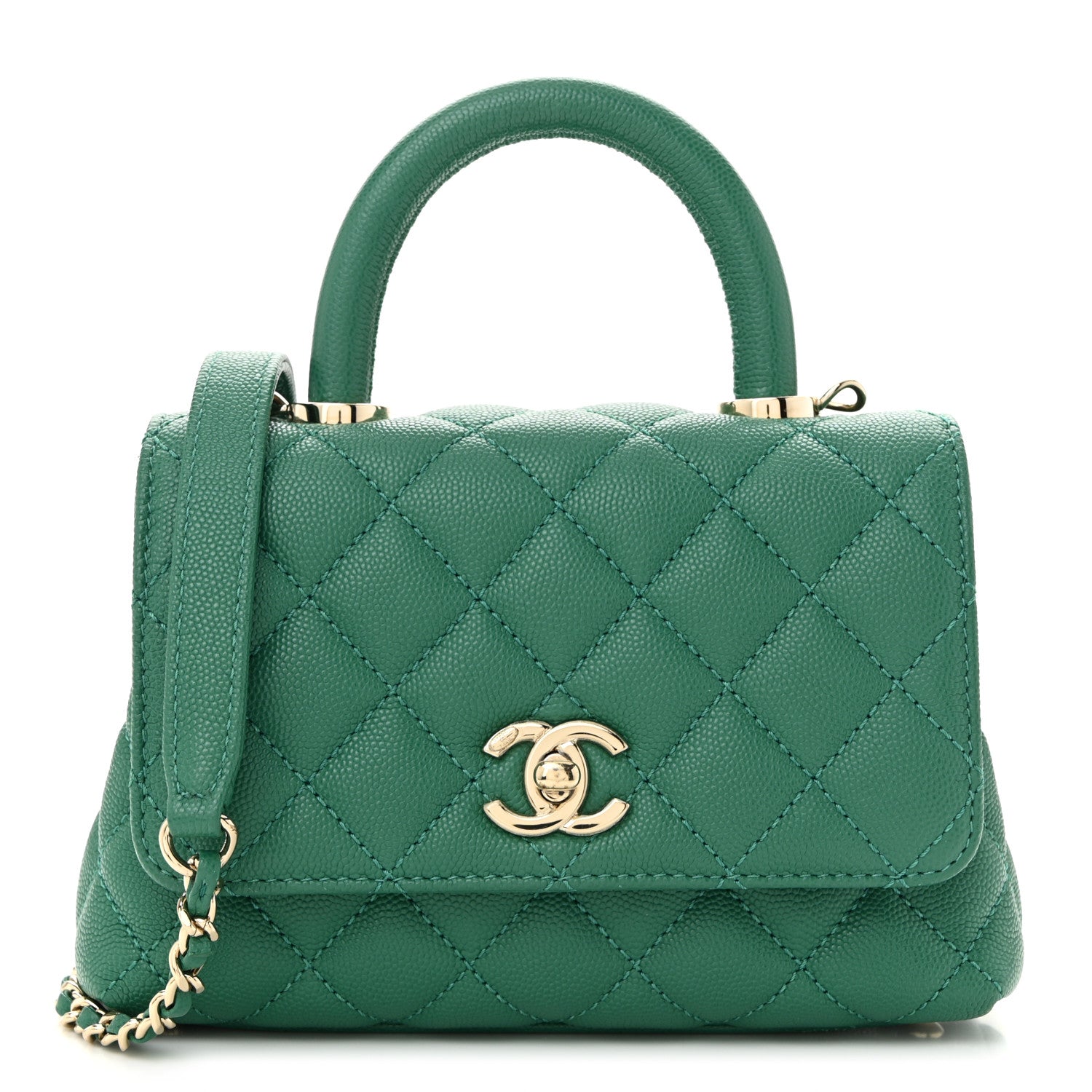 Chanel Caviar Quilted Extra Mini Coco Handle Flap Green 1 of 10