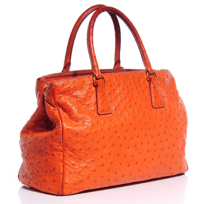 Prada Ostrich Double Zip Tote Papaya 3 of 9