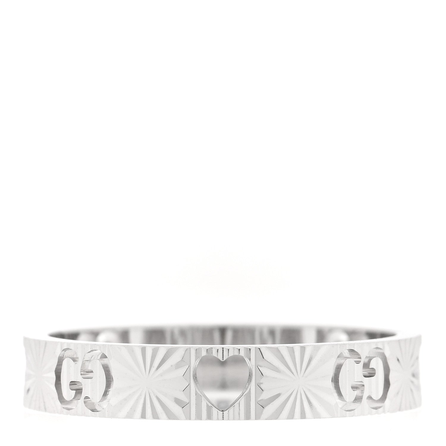 Gucci 18K White Gold Icon Heart Band Ring 61 9.5 1 of 4