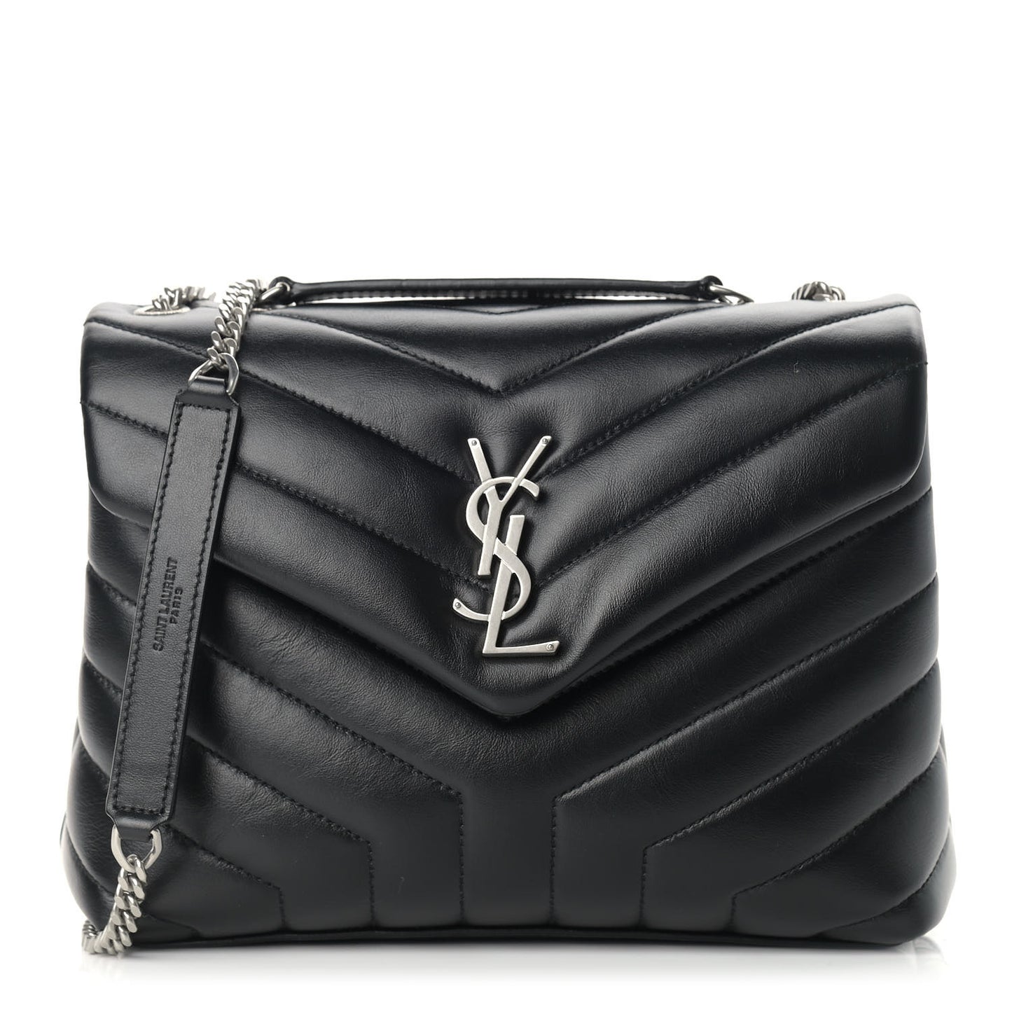 Calfskin Y Quilted Monogram Small Loulou Chain Satchel Black