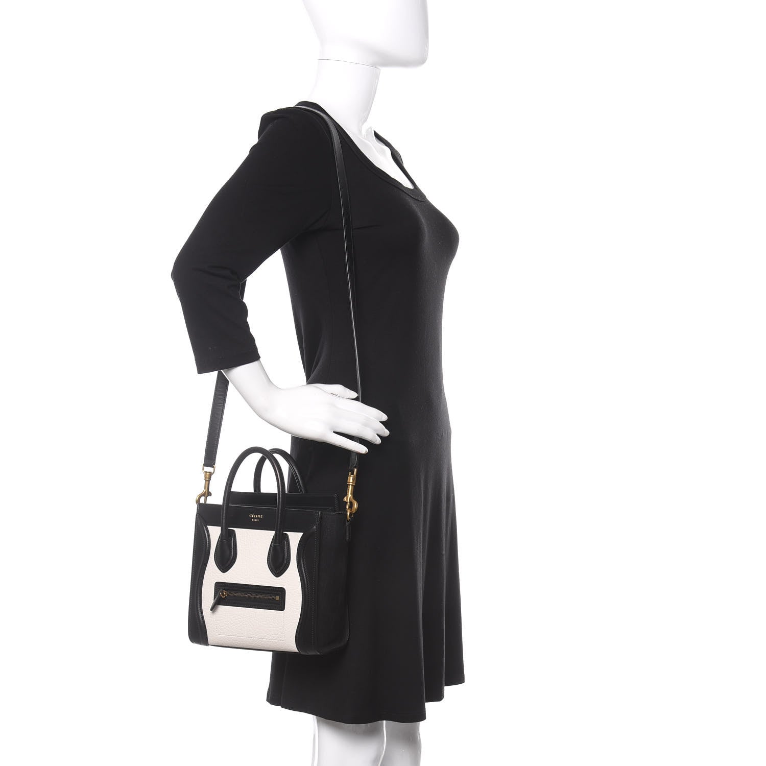 Celine Bullhide Calfskin Nubuck Bi-Color Nano Luggage Black White 2 of 9