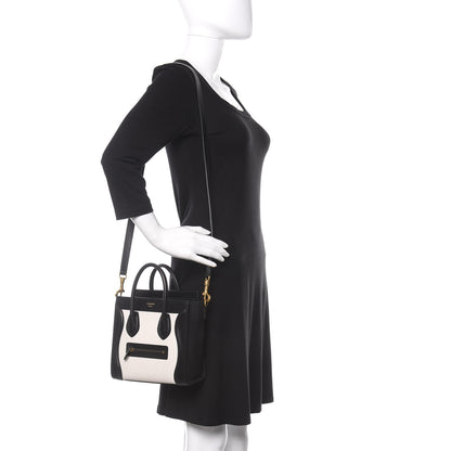 Celine Bullhide Calfskin Nubuck Bi-Color Nano Luggage Black White 2 of 9