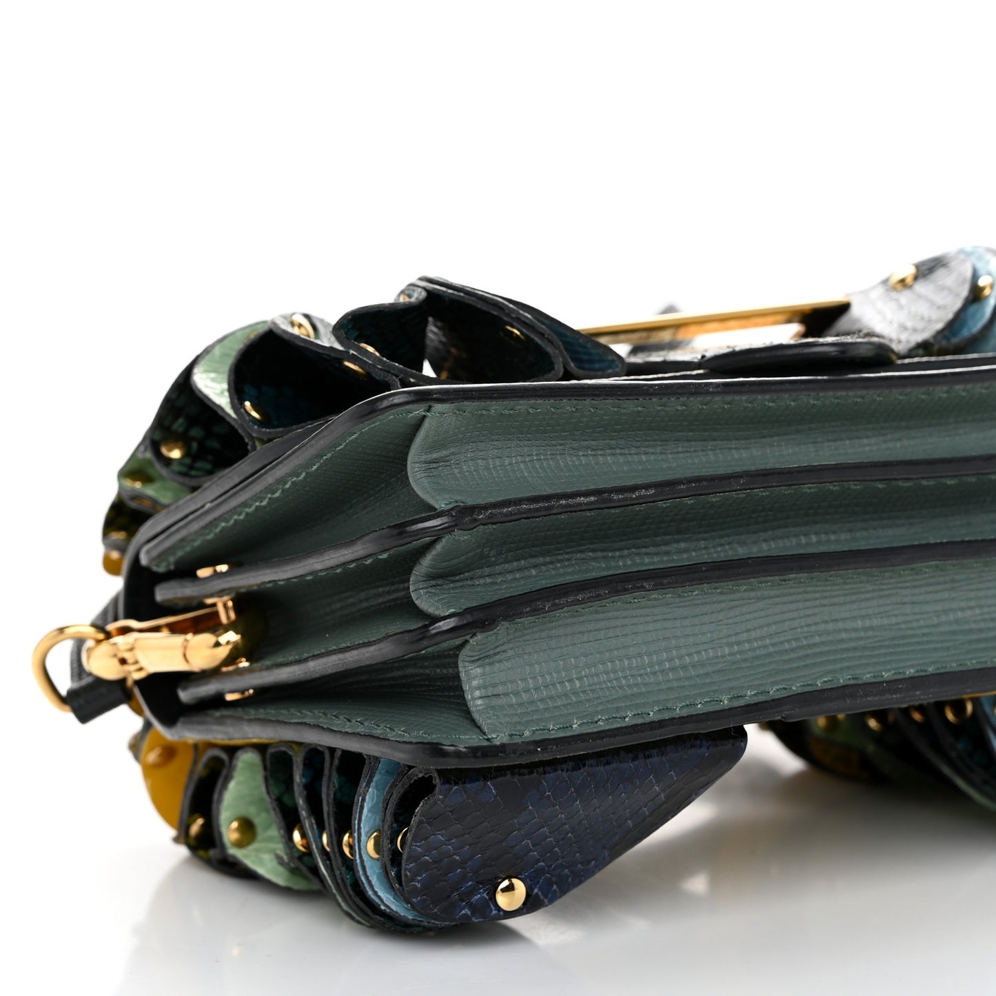 Calfskin Watersnake Print Ruffle Small Buckle Shoulder Bag Multicolor
