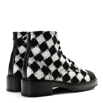 Chanel Tweed Grosgrain Pearl Combat Short Boots 40.5 White Black 4 of 11