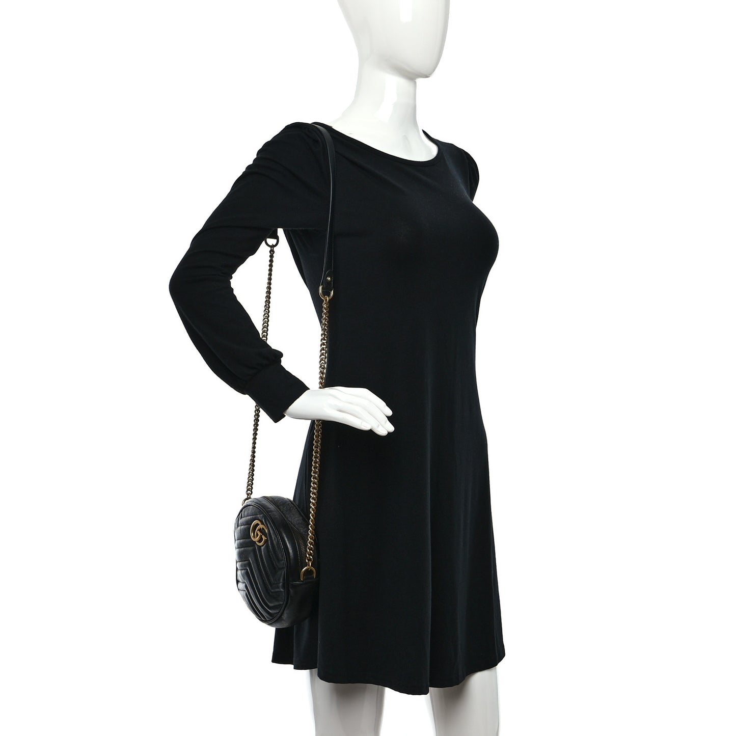 Azalea Calfskin Matelasse Heart Mini GG Marmont Round Shoulder Bag Black