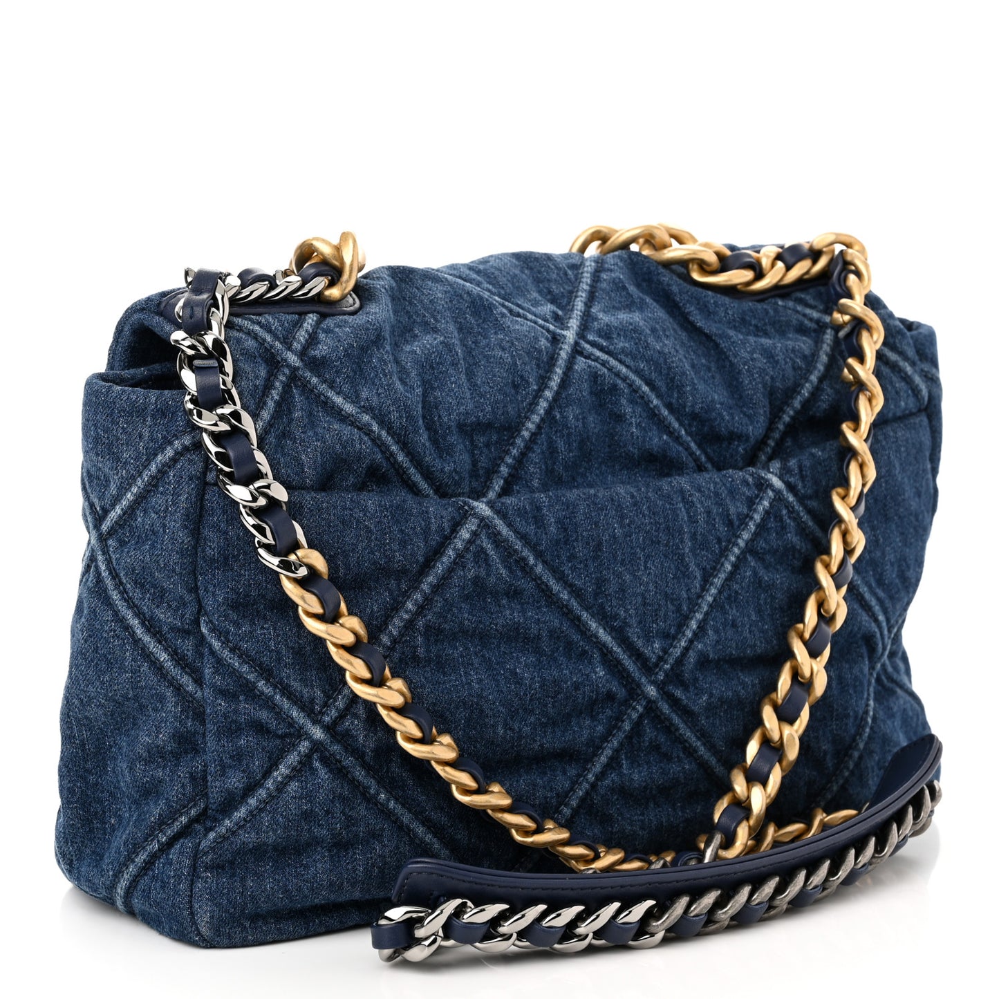 Denim Quilted Large Chanel 19 Flap Blue