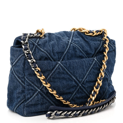 Chanel Denim Quilted Large Chanel 19 Flap Blue 3 of 10