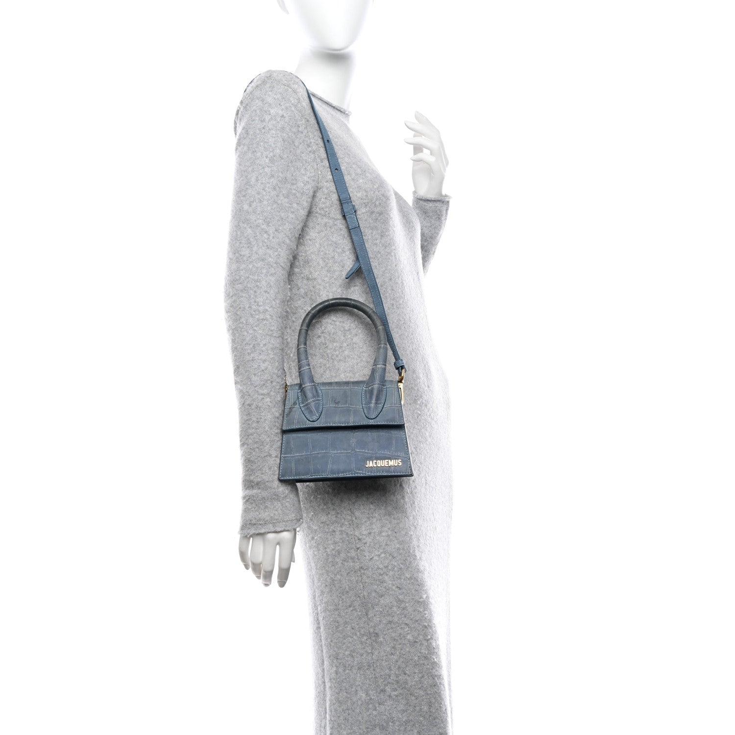 Jacquemus Suede Crocodile Embossed Le Chiquito Moyen Blue 2 of 11