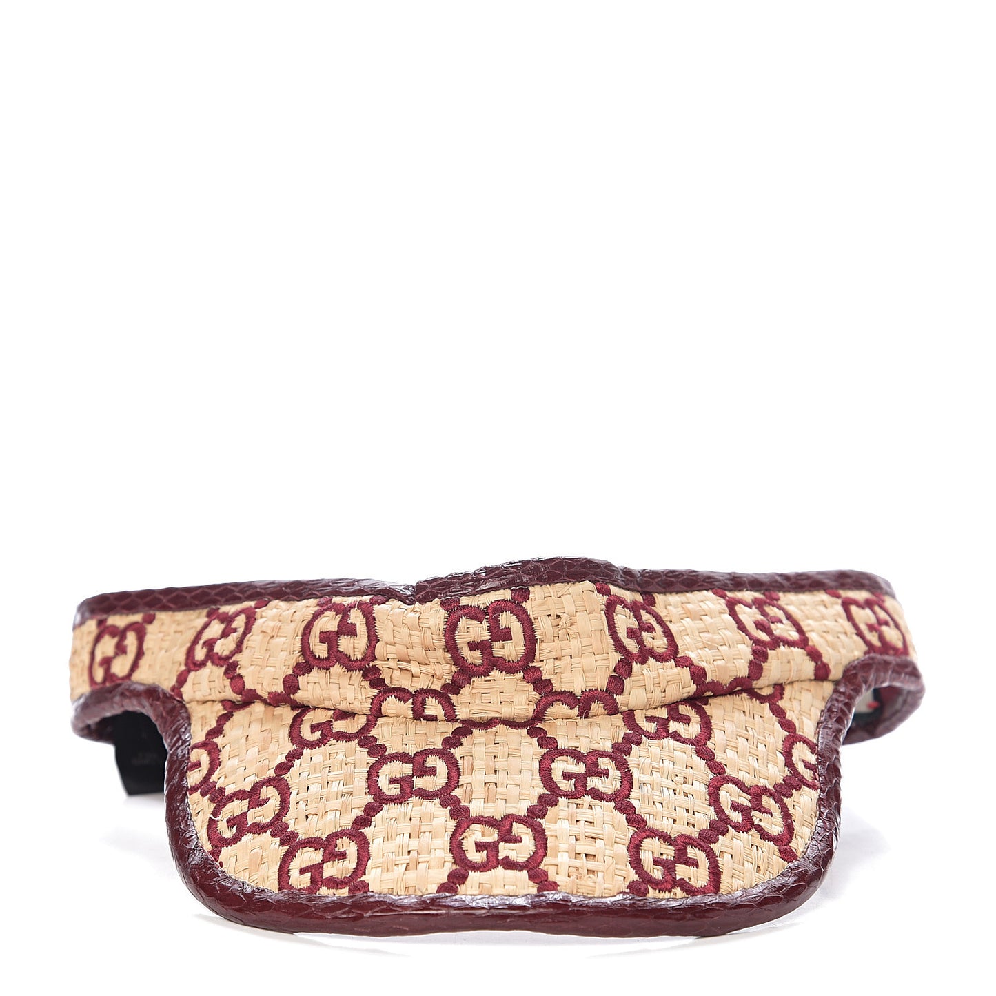 Raffia Elaphe GG Monogram Embroidered Afraa Visor L Ivory Bordeaux