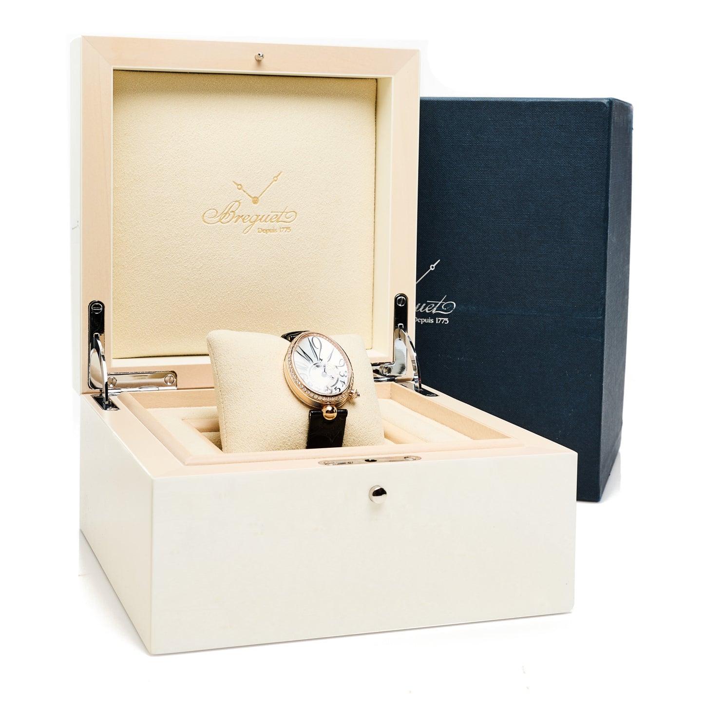18K Yellow Gold Alligator Diamond Bezel Mother of Pearl 28.5mm Reine de Naples Automatic Watch 8918BA/58/964/D00D3L