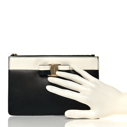Salvatore Ferragamo Printed Calfskin Vara Bow Clutch Black White 2 of 11